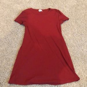 red ribbed tee shirt dress